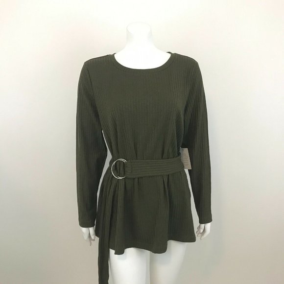 Eloquii Dark Olive Belted Rib Knit Shirt 18/20